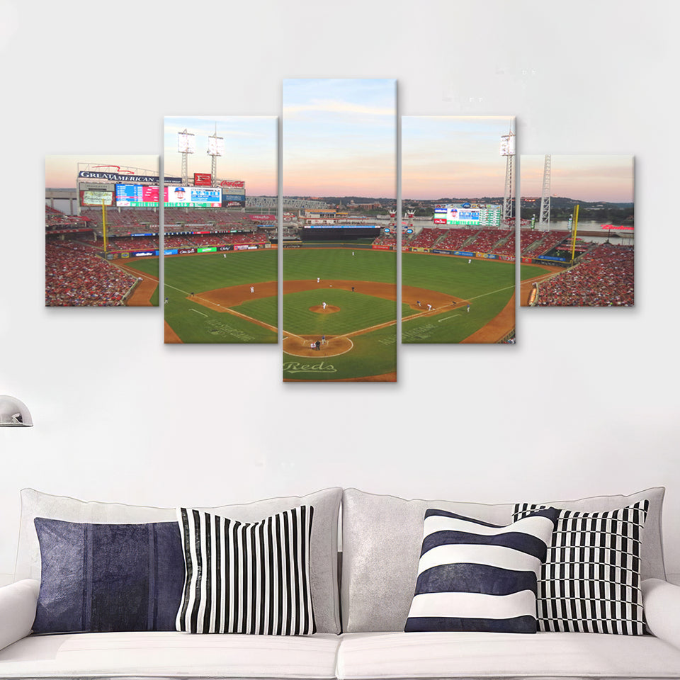 Great American Ball Park In Ohio 5 Pieces Canvas Prints Wall Art - Painting Canvas, Multi Panel, Wall Decor, Canvas Art