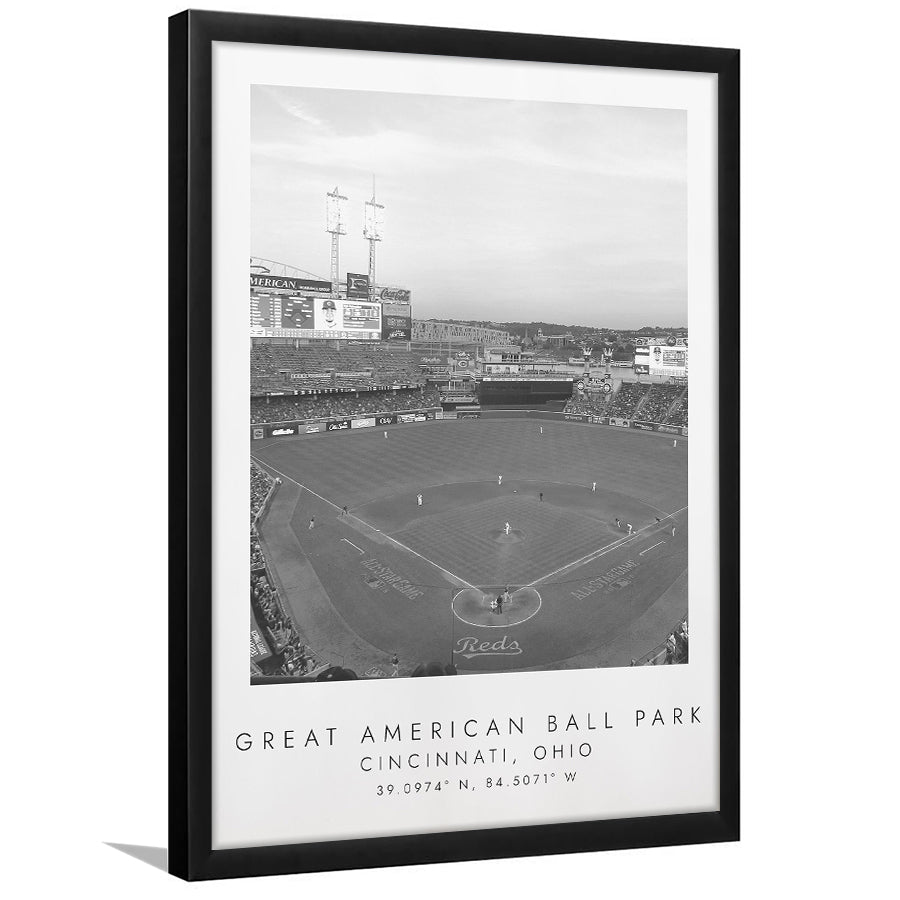 Great American Ballpark Cincinnati Reds Baseball Lovers Black And White Art Framed Art Prints Wall Art Decor, Framed Picture