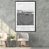 Great American Ballpark Cincinnati Reds Baseball Lovers Black And White Framed Canvas Prints Wall Art Home Decor, Floating Frame