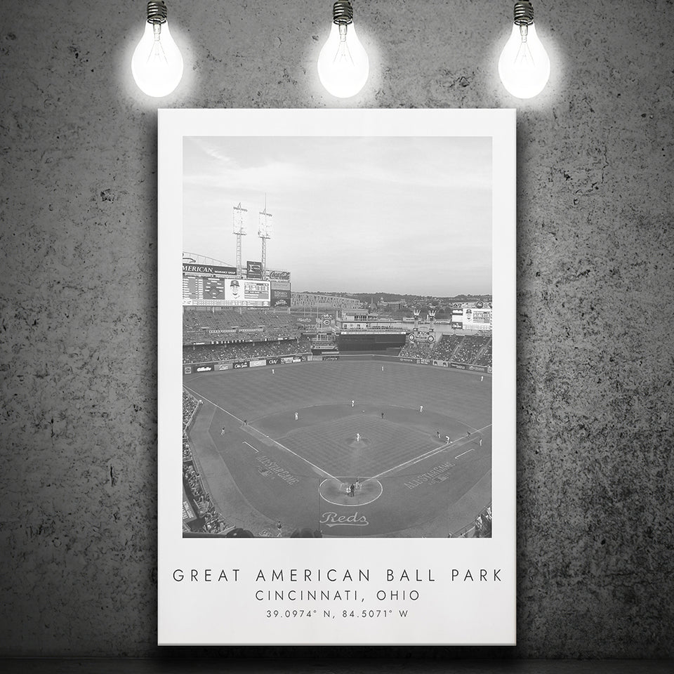 Great American Ballpark Cincinnati Reds Baseball Lovers Black And White Art Canvas Prints Wall Art Home Decor
