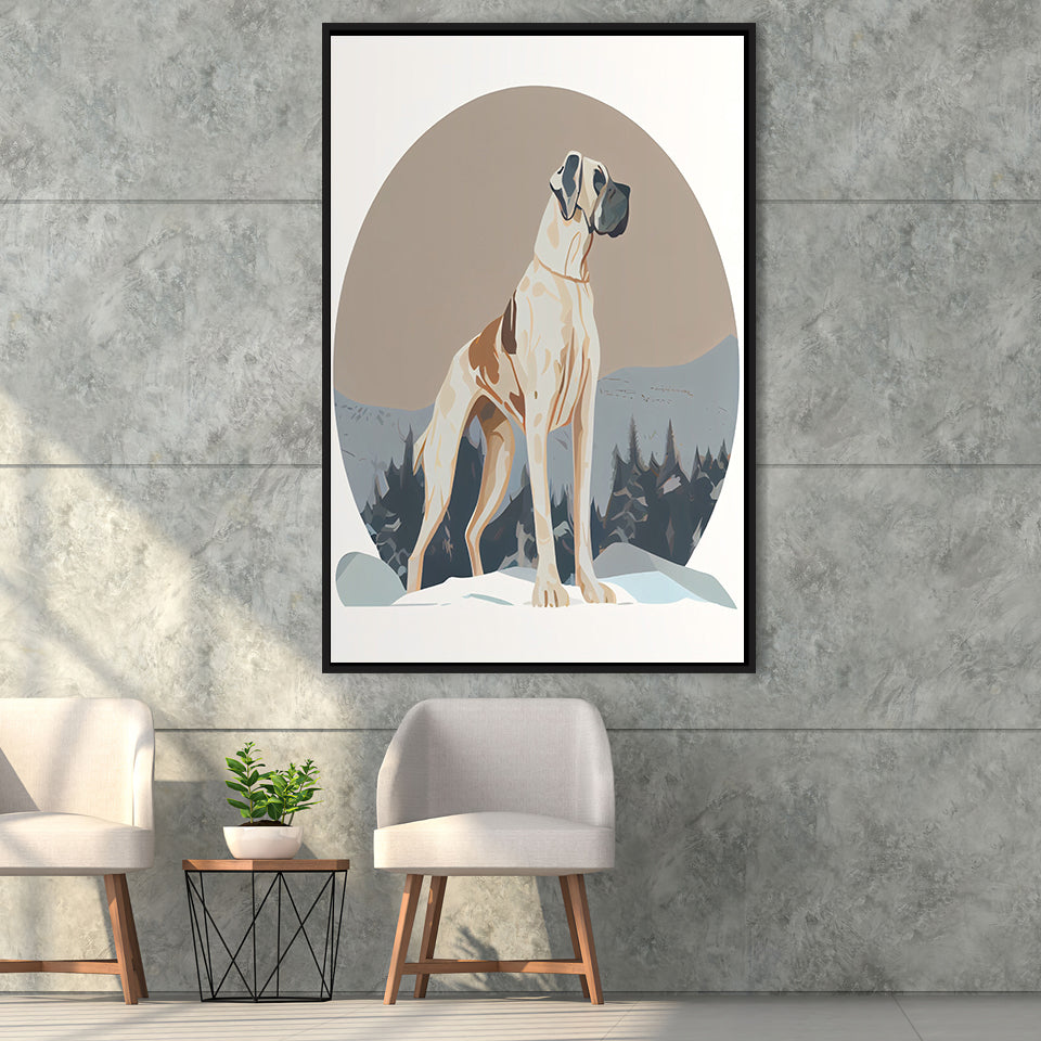 Great Dane Retro Art Print, Large Canvas, Framed Canvas Print Wall Art Home Decor, Floating Frame