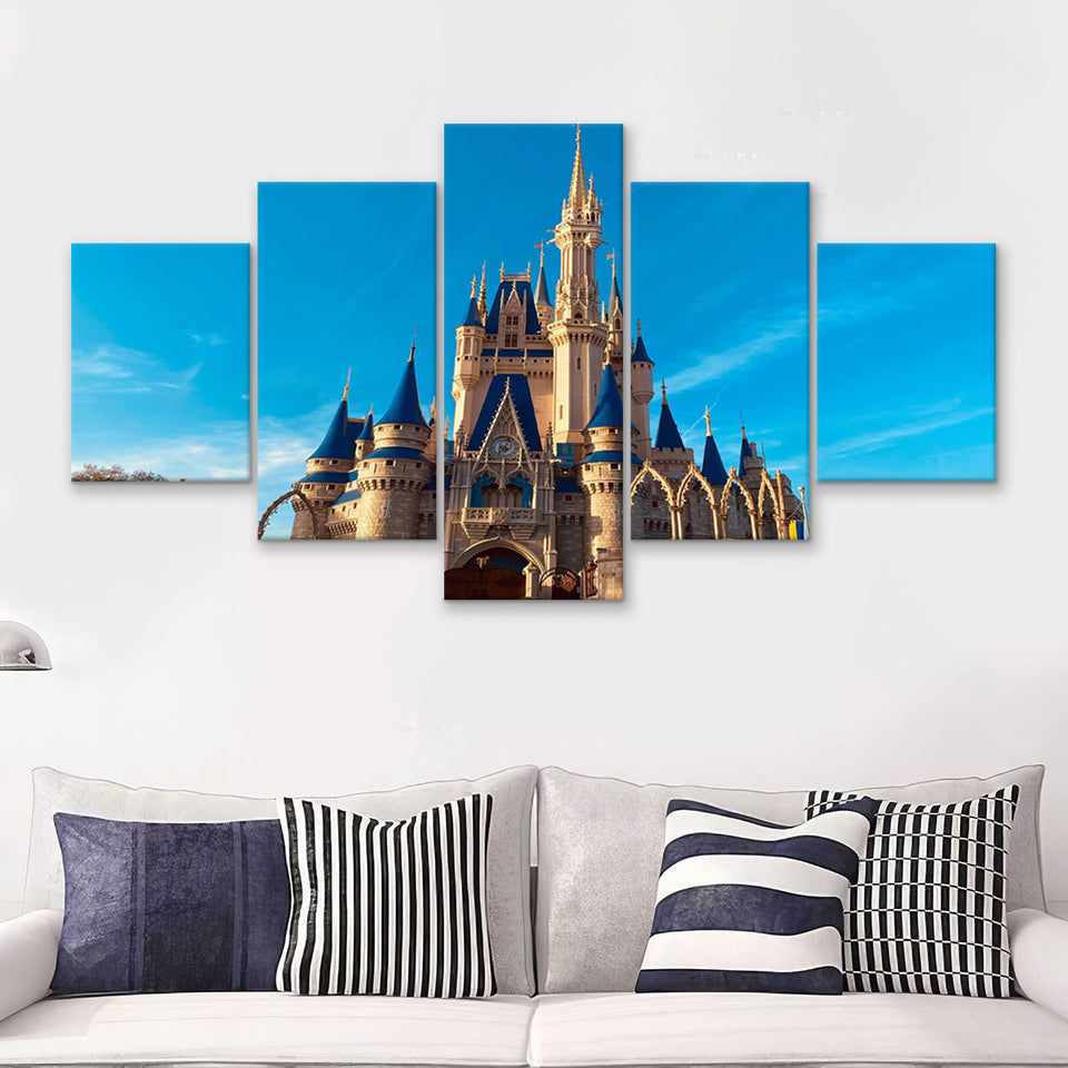 Great View Cinderella Castle 5 Pieces Canvas Prints Wall Art - Painting Canvas,Wall Decor, Multi Panel,5 Panels