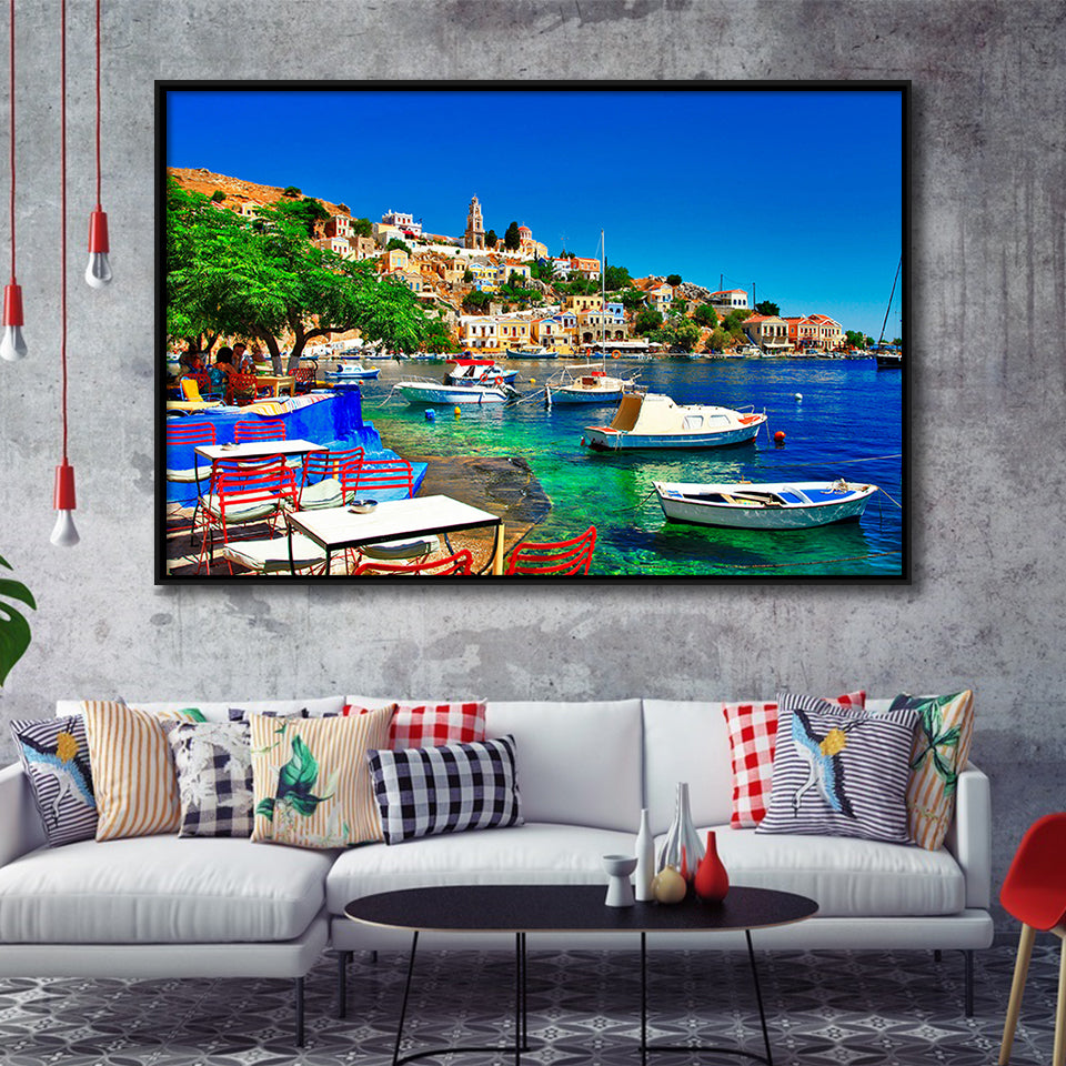 Greece Santorini Framed Canvas Prints Wall Art Decor, Framed Picture, Floating Frame