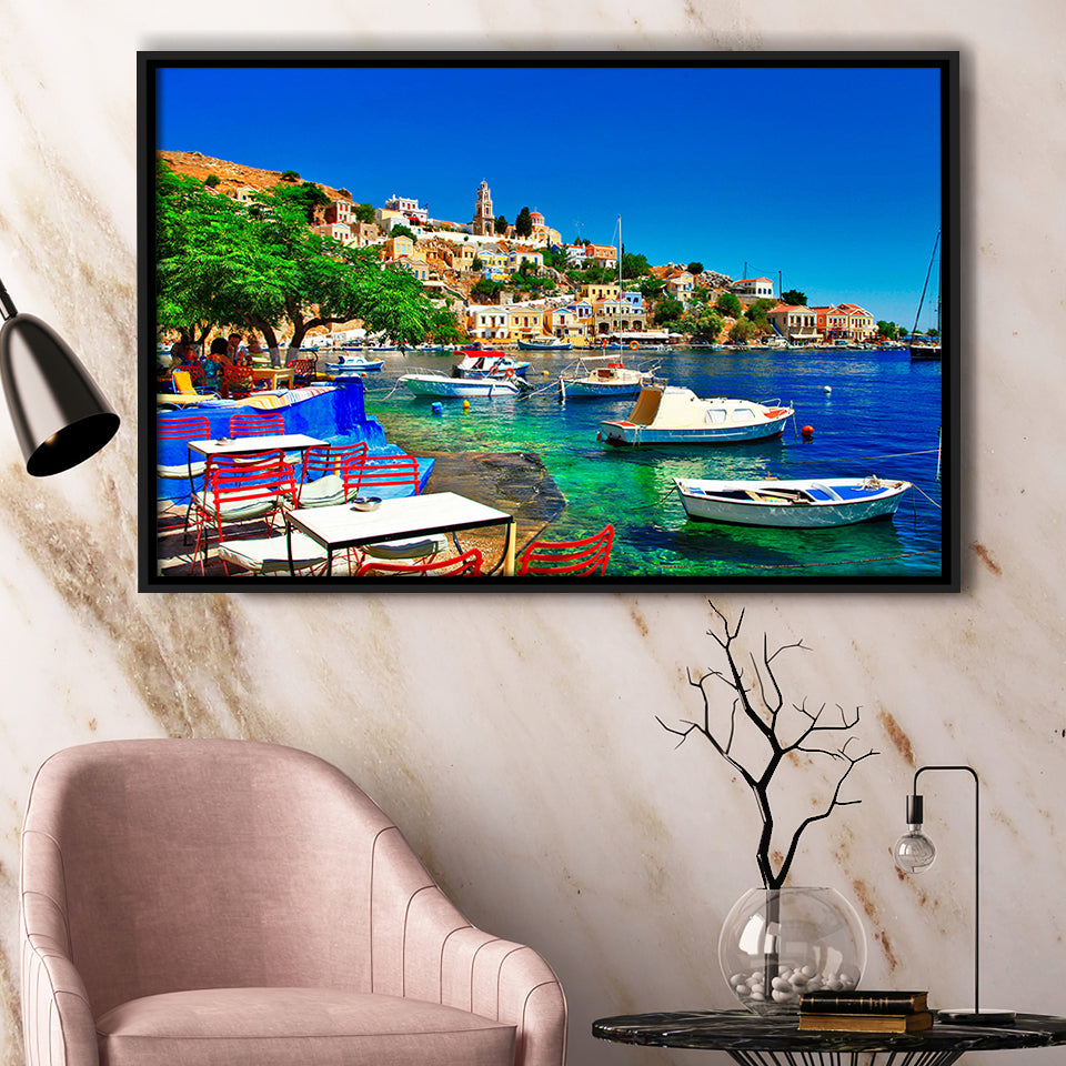Greece Santorini Framed Canvas Prints Wall Art Decor, Framed Picture, Floating Frame