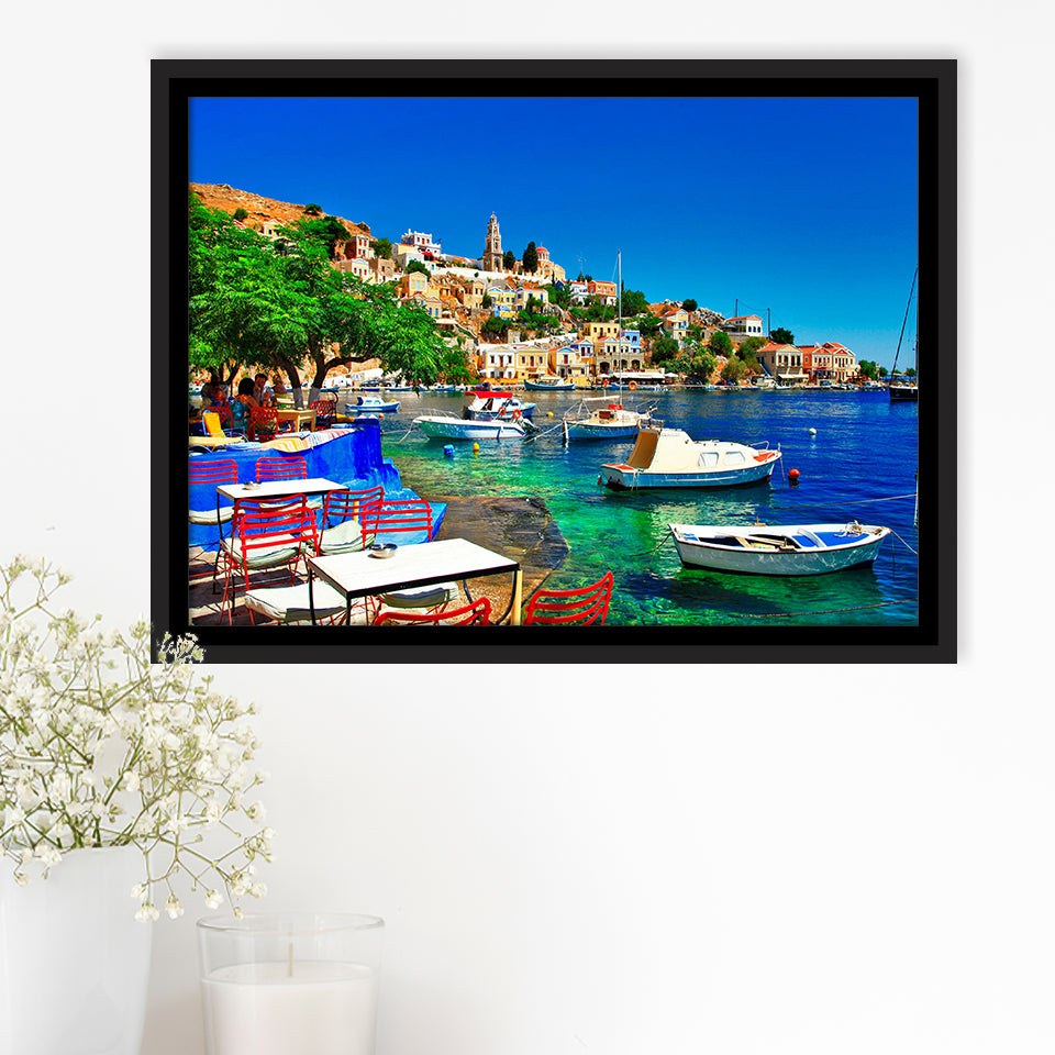 Greece Santorini Framed Canvas Prints Wall Art Decor, Framed Picture, Floating Frame