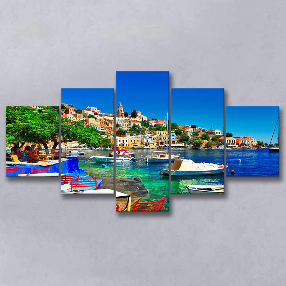 Greece Santorini 5 Piece Canvas Prints Wall Art Decor, Multi Panels, Mixed Canvas