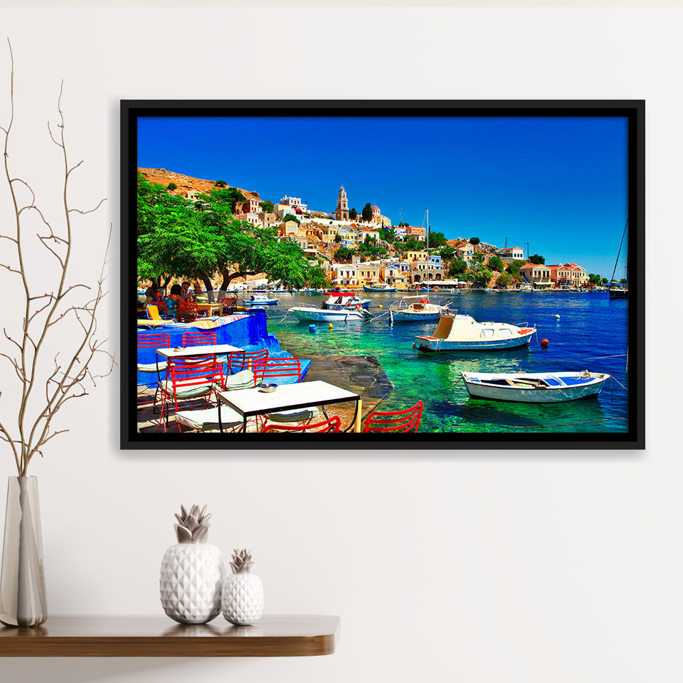 Greece Santorini Framed Canvas Prints Wall Art Decor, Framed Picture, Floating Frame