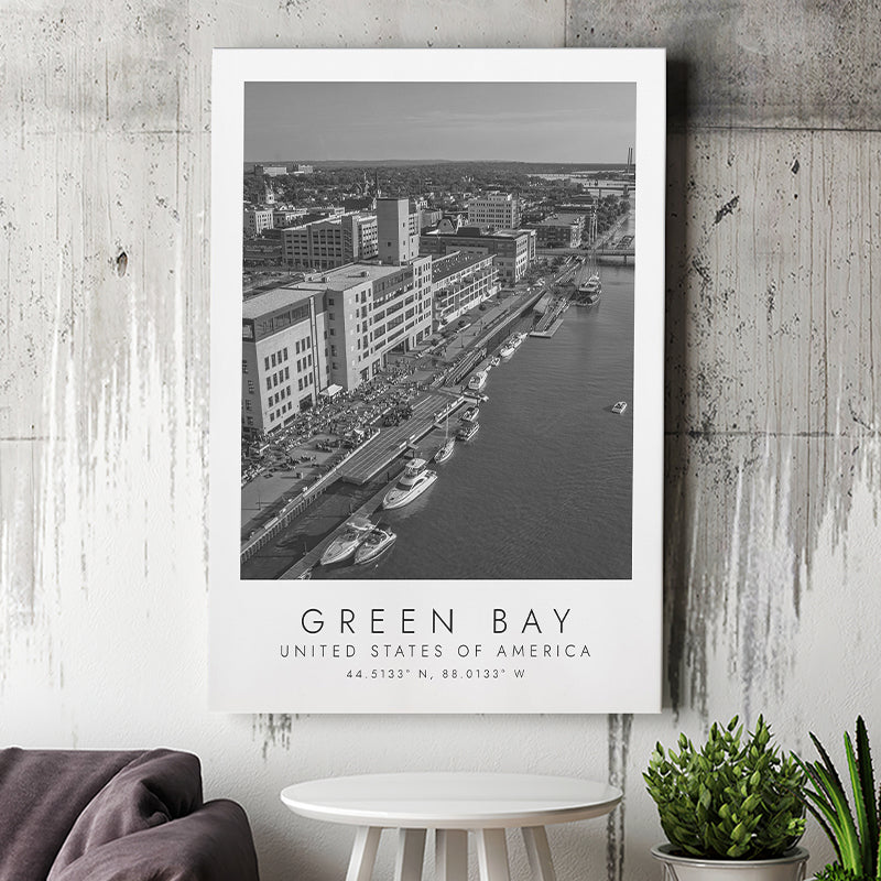 Green Bay Usa Black And White Ar Canvas Prints Wall Art Home Decor