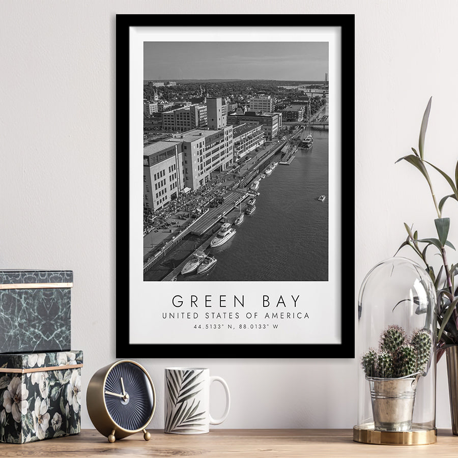 Green Bay Usa Black And White Ar Framed Art Prints Wall Art Decor, Framed Picture