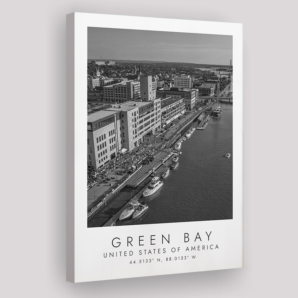 Green Bay Usa Black And White Ar Canvas Prints Wall Art Home Decor