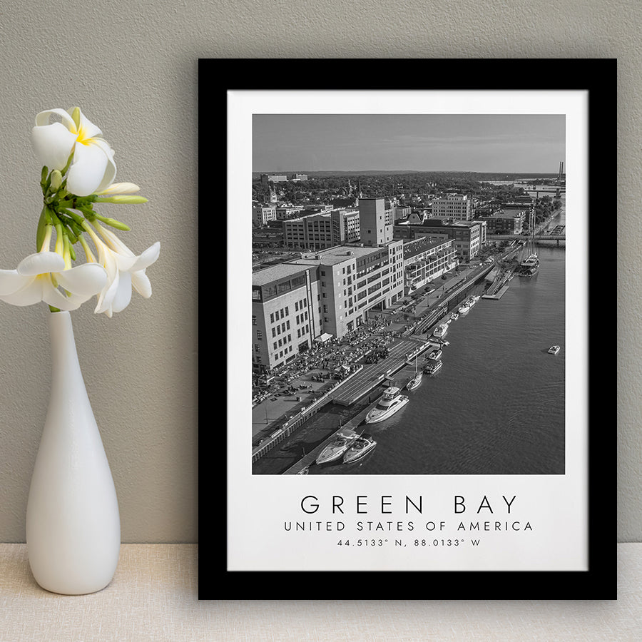 Green Bay Usa Black And White Ar Framed Art Prints Wall Art Decor, Framed Picture