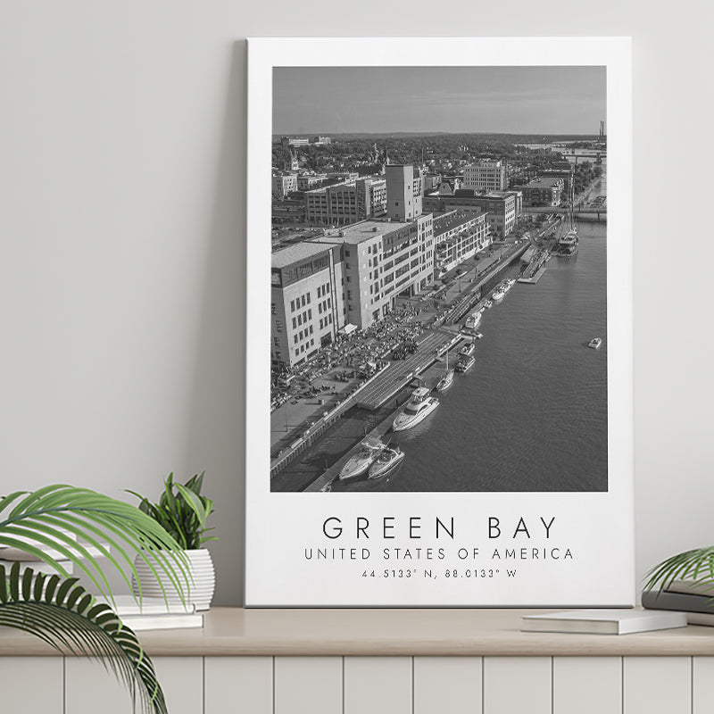Green Bay Usa Black And White Ar Canvas Prints Wall Art Home Decor