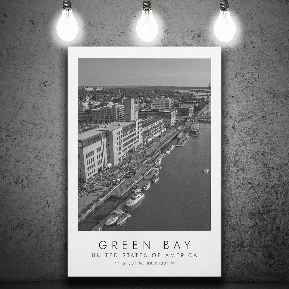 Green Bay Usa Black And White Ar Canvas Prints Wall Art Home Decor
