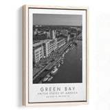 Green Bay Usa Black And White Ar Framed Canvas Prints Wall Art Home Decor, Floating Frame