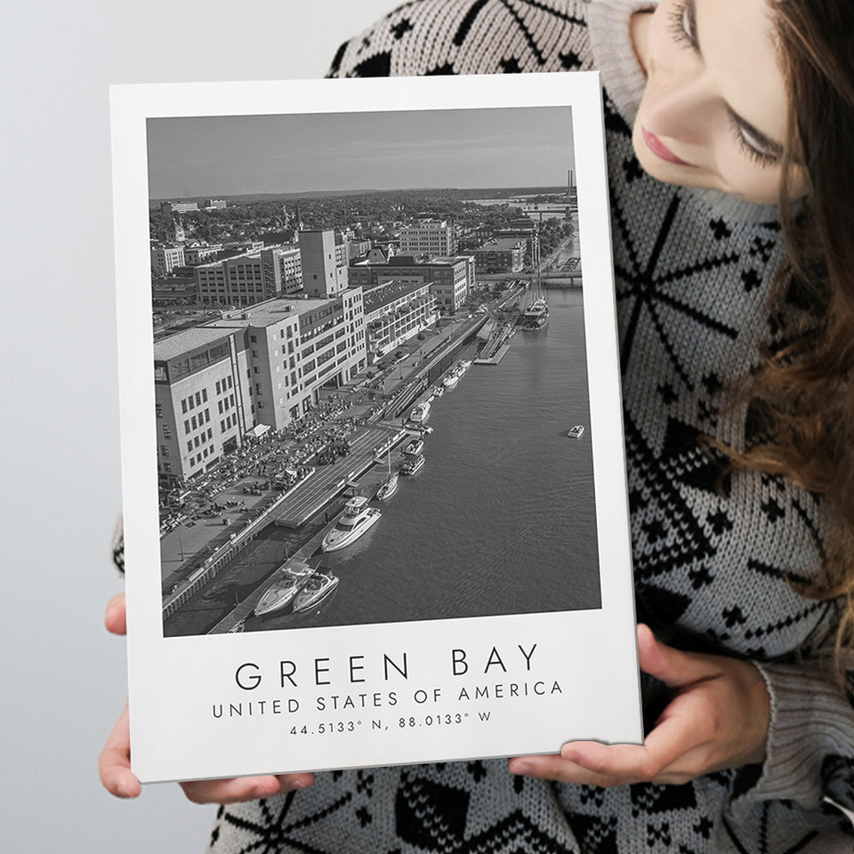 Green Bay Usa Black And White Ar Canvas Prints Wall Art Home Decor