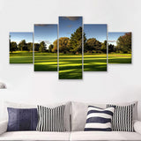 Green Grassland Under The Shades Of Tall Trees Inside A Golf Course 5 Pieces Canvas Prints Wall Art - Painting Canvas, Multi Panel