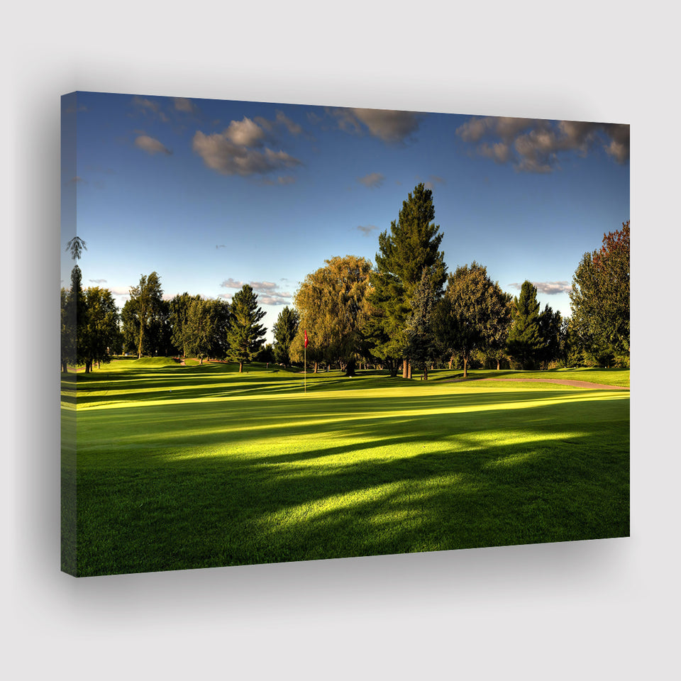 Green Grassland Under The Shades Of Tall Trees Inside A Golf Course Canvas Prints Wall Art - Painting Canvas, Art Prints, Wall Decor