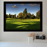 Green Grassland Under The Shades Of Tall Trees Inside A Golf Course Framed Art Prints Wall Art Decor - Painting Prints, Framed Picture