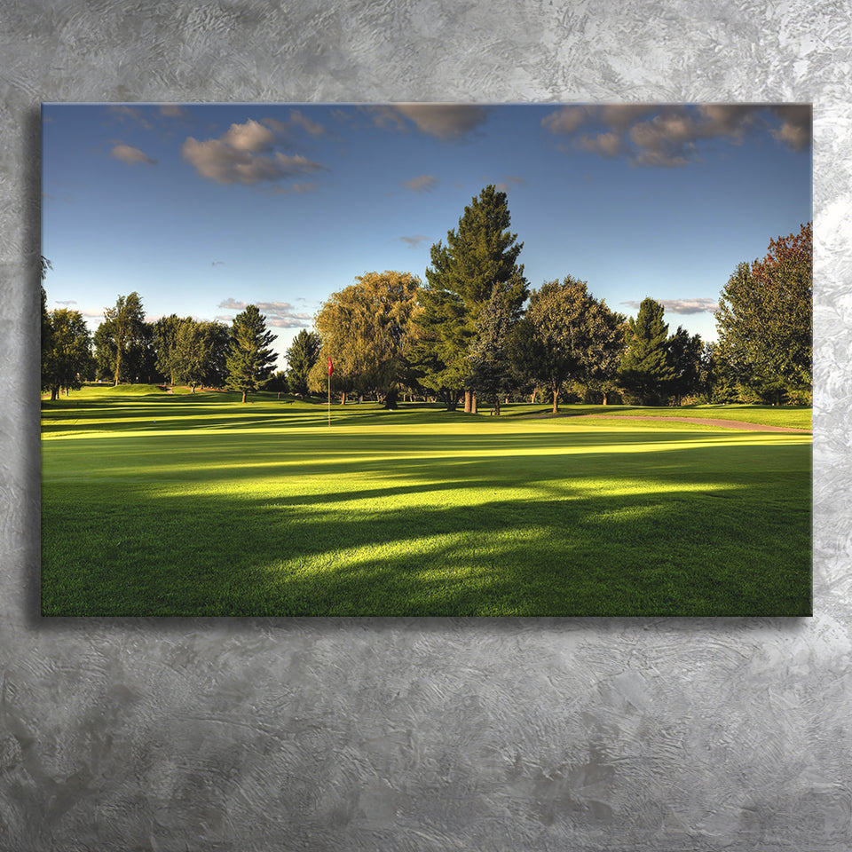 Green Grassland Under The Shades Of Tall Trees Inside A Golf Course Canvas Prints Wall Art - Painting Canvas, Art Prints, Wall Decor