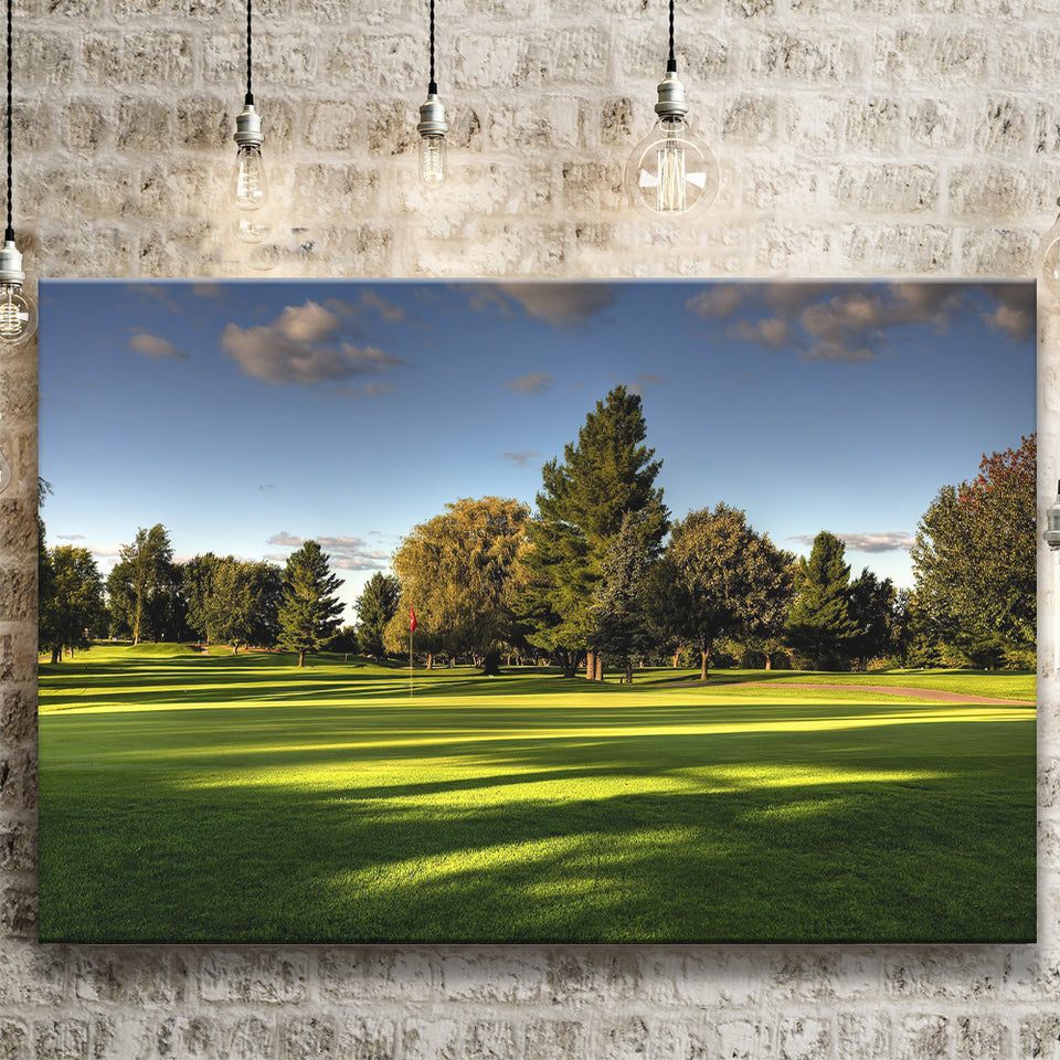 Green Grassland Under The Shades Of Tall Trees Inside A Golf Course Canvas Prints Wall Art - Painting Canvas, Art Prints, Wall Decor