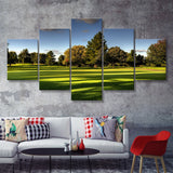 Green Grassland Under The Shades Of Tall Trees Inside A Golf Course 5 Pieces Canvas Prints Wall Art - Painting Canvas, Multi Panel