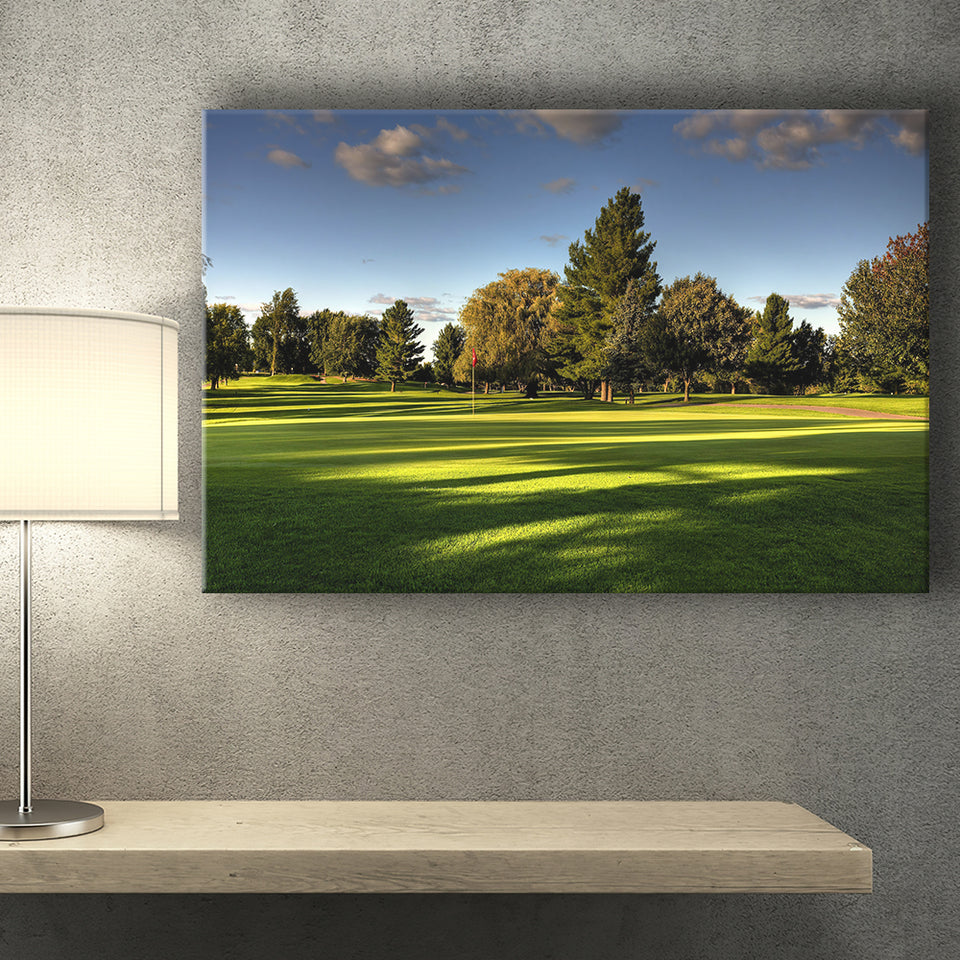 Green Grassland Under The Shades Of Tall Trees Inside A Golf Course Canvas Prints Wall Art - Painting Canvas, Art Prints, Wall Decor