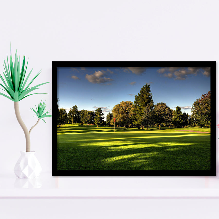 Green Grassland Under The Shades Of Tall Trees Inside A Golf Course Framed Art Prints Wall Art Decor - Painting Prints, Framed Picture