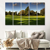 Green Grassland Under The Shades Of Tall Trees Inside A Golf Course 5 Pieces B Canvas Prints Wall Art - Painting Canvas, Multi Panel