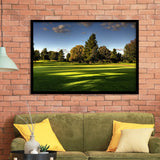 Green Grassland Under The Shades Of Tall Trees Inside A Golf Course Framed Art Prints Wall Art Decor - Painting Prints, Framed Picture