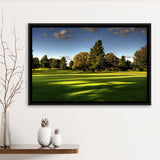 Green Grassland Under The Shades Of Tall Trees Inside A Golf Course Framed Canvas Prints Wall Art - Painting Canvas, Floating Frame