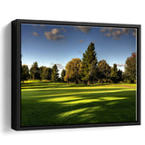 Green Grassland Under The Shades Of Tall Trees Inside A Golf Course Framed Canvas Prints Wall Art - Painting Canvas, Floating Frame