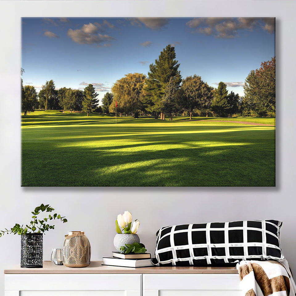 Green Grassland Under The Shades Of Tall Trees Inside A Golf Course Canvas Prints Wall Art - Painting Canvas, Art Prints, Wall Decor