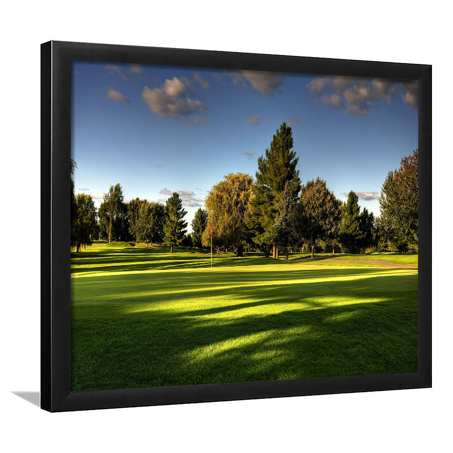 Green Grassland Under The Shades Of Tall Trees Inside A Golf Course Framed Art Prints Wall Art Decor - Painting Prints, Framed Picture