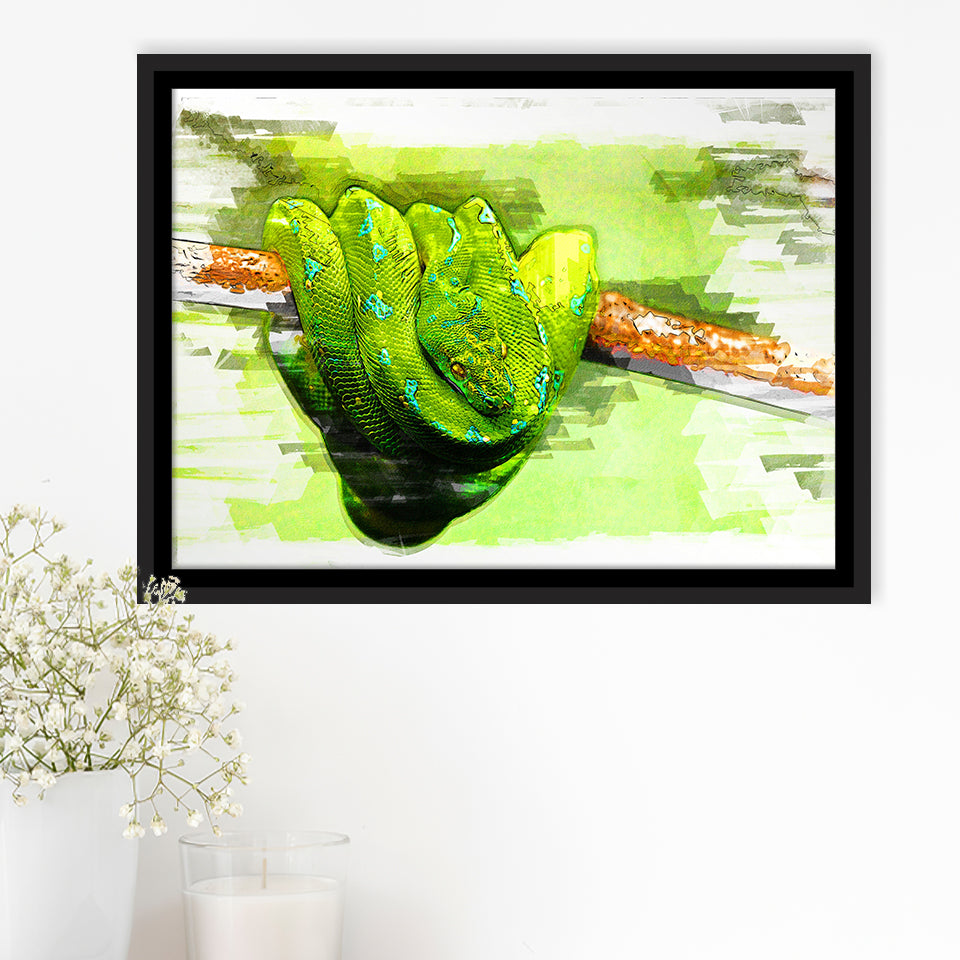 Green Python Framed Canvas Prints Wall Art Decor - Painting Canvas, Framed Picture, Home Decor