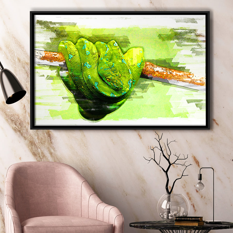 Green Python Framed Canvas Prints Wall Art Decor - Painting Canvas, Framed Picture, Home Decor