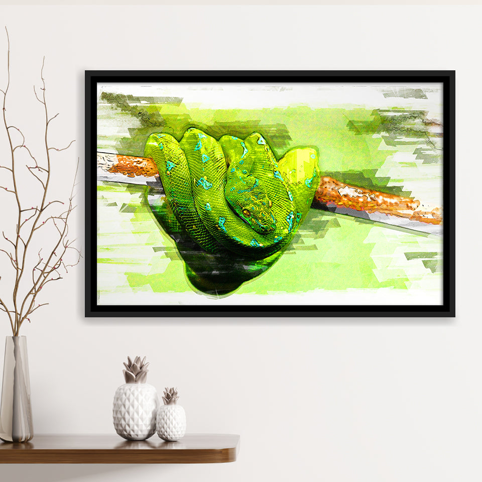 Green Python Framed Canvas Prints Wall Art Decor - Painting Canvas, Framed Picture, Home Decor