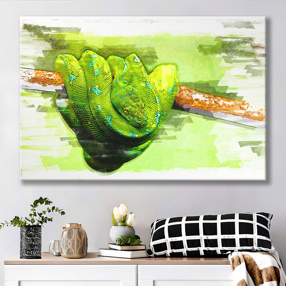 Green Python Canvas Prints Wall Art Decor - Painting Canvas, Art Print, Home Decor, Ready to Hang