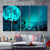 Green Moon At Night 5 Pieces B Canvas Prints Wall Art - Painting Canvas, Multi Panels,5 Panel, Wall Decor