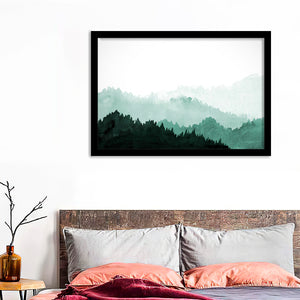Green Mountains With Forest Trees In The Fog Framed Wall Art - Framed Prints, Art Prints, Print for Sale, Painting Prints