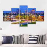 Greensboro Cityscape 5 Piece Canvas Prints Wall Art Decor - Painting Canvas, Multi Panels
