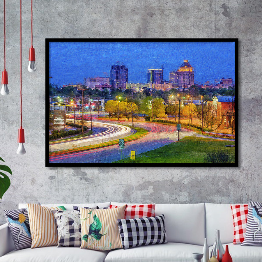 Greensboro Cityscape Framed Art Prints Wall Decor - Painting Prints, Framed Picture, Home Decor