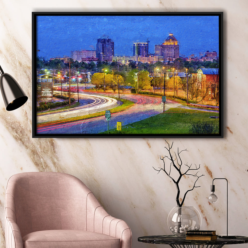 Greensboro Cityscape Framed Canvas Prints Wall Art Decor - Paiting Canvas, Art Prints, Floating Frame