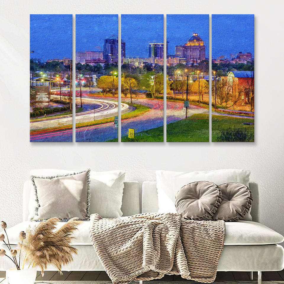 Greensboro Cityscape 5 Piece B Canvas Prints Wall Art Decor - Painting Canvas, Multi Panels