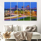 Greensboro Cityscape 5 Piece B Canvas Prints Wall Art Decor - Painting Canvas, Multi Panels
