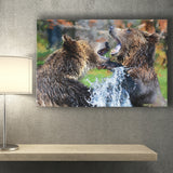 Grizzly Bears Playing in Water Canvas Prints Wall Art Decor - Paiting Canvas, Art Prints, Wall Decor, For Sale