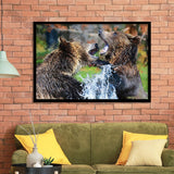 Grizzly Bears Playing in Water Framed Art Prints Wall Decor - Painting Prints, Framed Picture, Home Decor