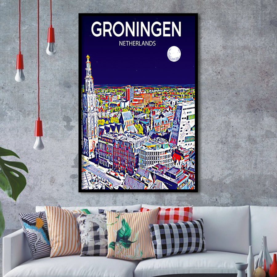 Groningen Netherlands Art Night Art Print, City Art Print, Framed Art Print Wall Art Home Decor, Framed Picture