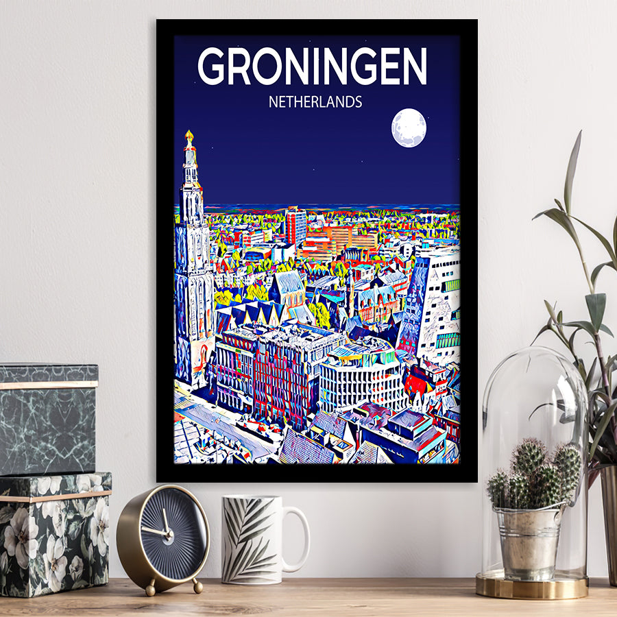 Groningen Netherlands Art Night Art Print, City Art Print, Framed Art Print Wall Art Home Decor, Framed Picture