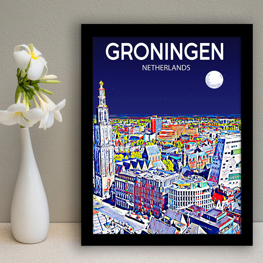 Groningen Netherlands Art Night Art Print, City Art Print, Framed Art Print Wall Art Home Decor, Framed Picture
