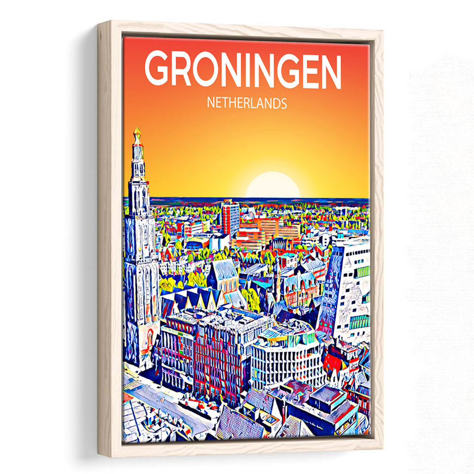 Groningen Netherlands Art Sunset Art Print, Large Canvas, Framed Canvas Print Wall Art Home Decor, Floating Frame